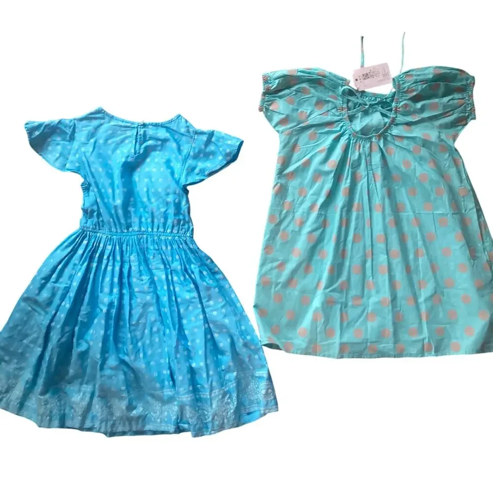 Girls Size 7 Cotton Dress Lot Lands’ End Blue Bandana Dress + NWT Polka Dot